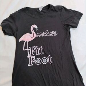 Next Level Apparel Black Tee with Pink Flamingo Design